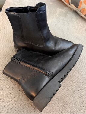 Franco Sarto Black Leather Lug Sole Chelsea Ankle Boots